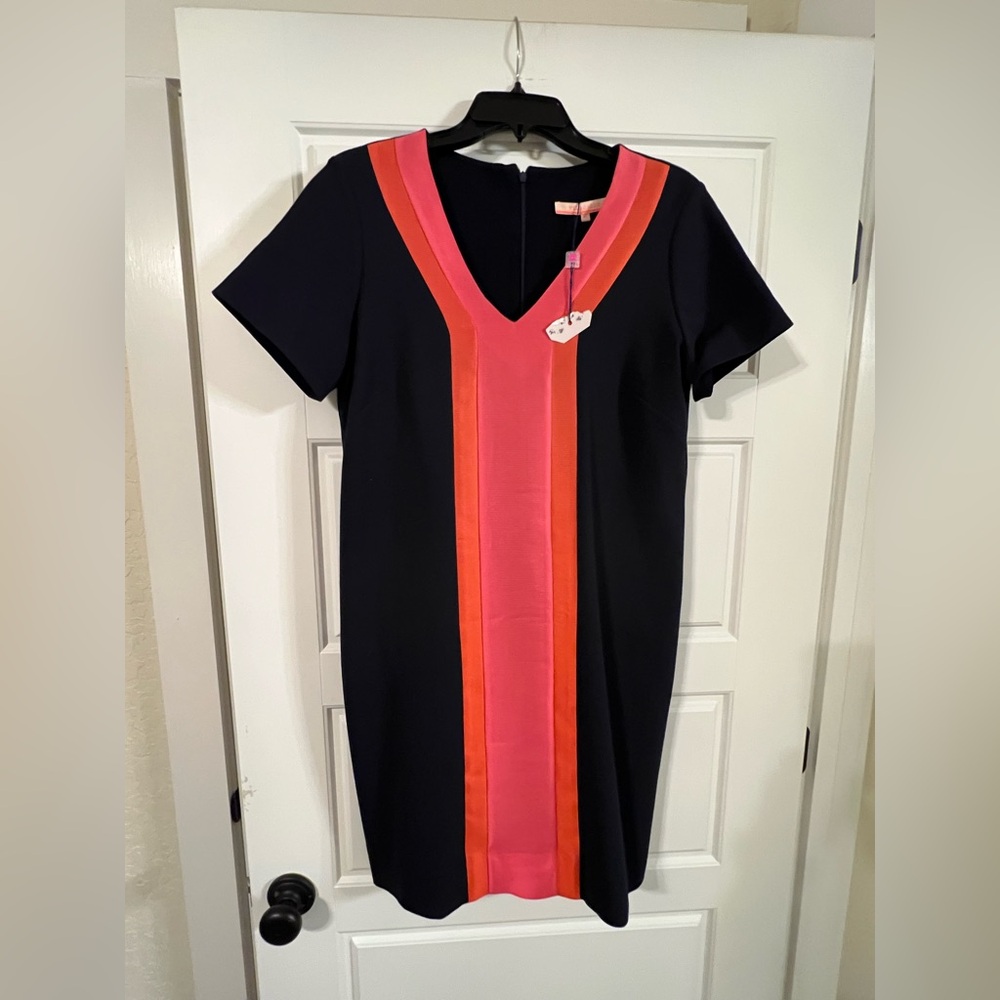 Vilagallo Black Dress with Pink and Orange Stripes